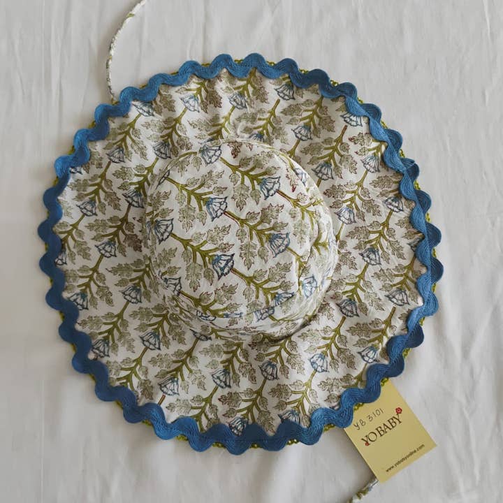 Yo Baby - Wholesale Sun Hat - Kids - Reversible Hat in Blue Block Print : Infant : Toddler : Tween4