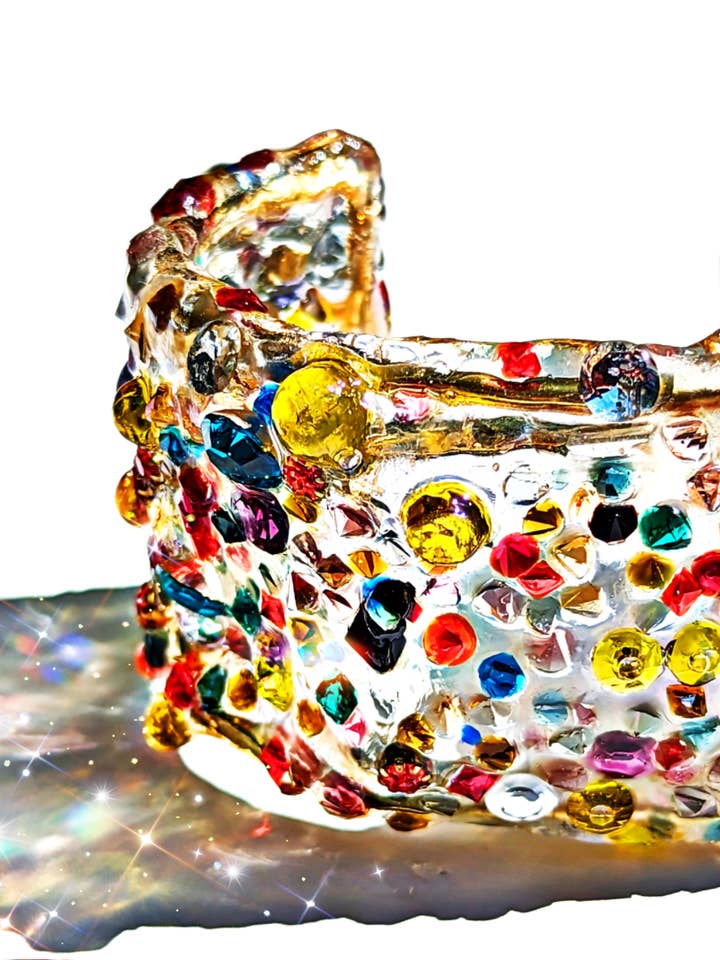 Confetti Multi Color Cuff Bracelet Vintage Swarovski Faceted Stones Handmade Sustainable USA Sugar Gay Isber for wholesale by Gay Isber Designs