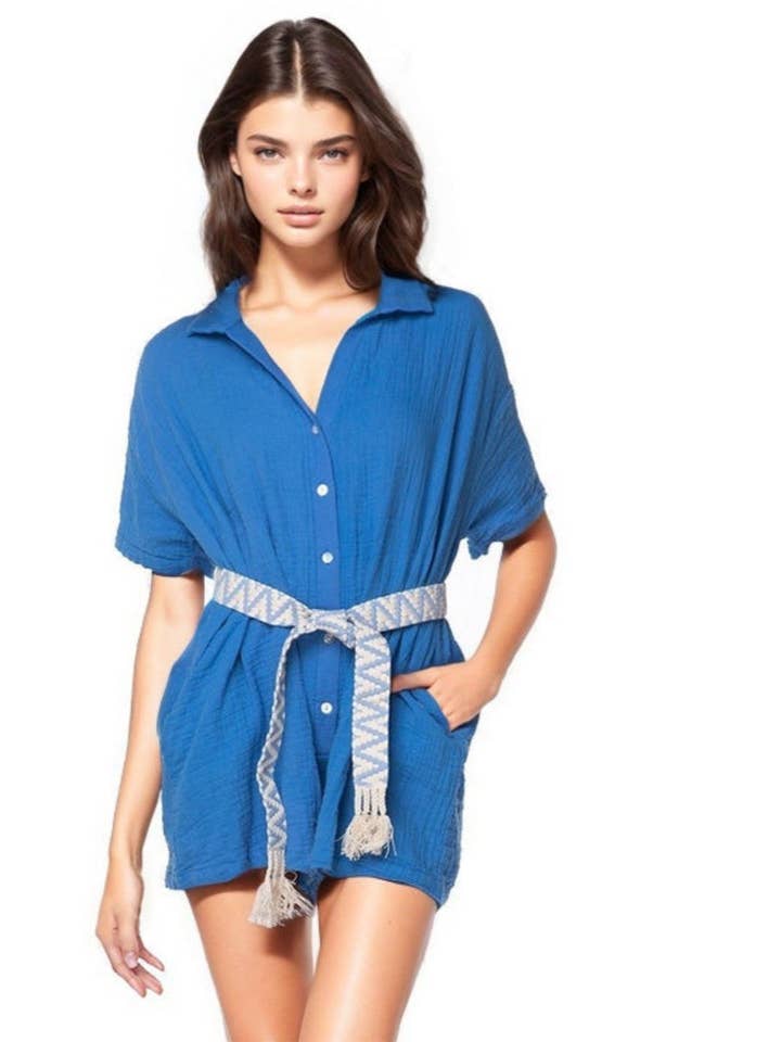 Subtle Luxury - Wholesale Romper - Women's - Double Cotton Gauze Washed Lazy Day Romper - Prints