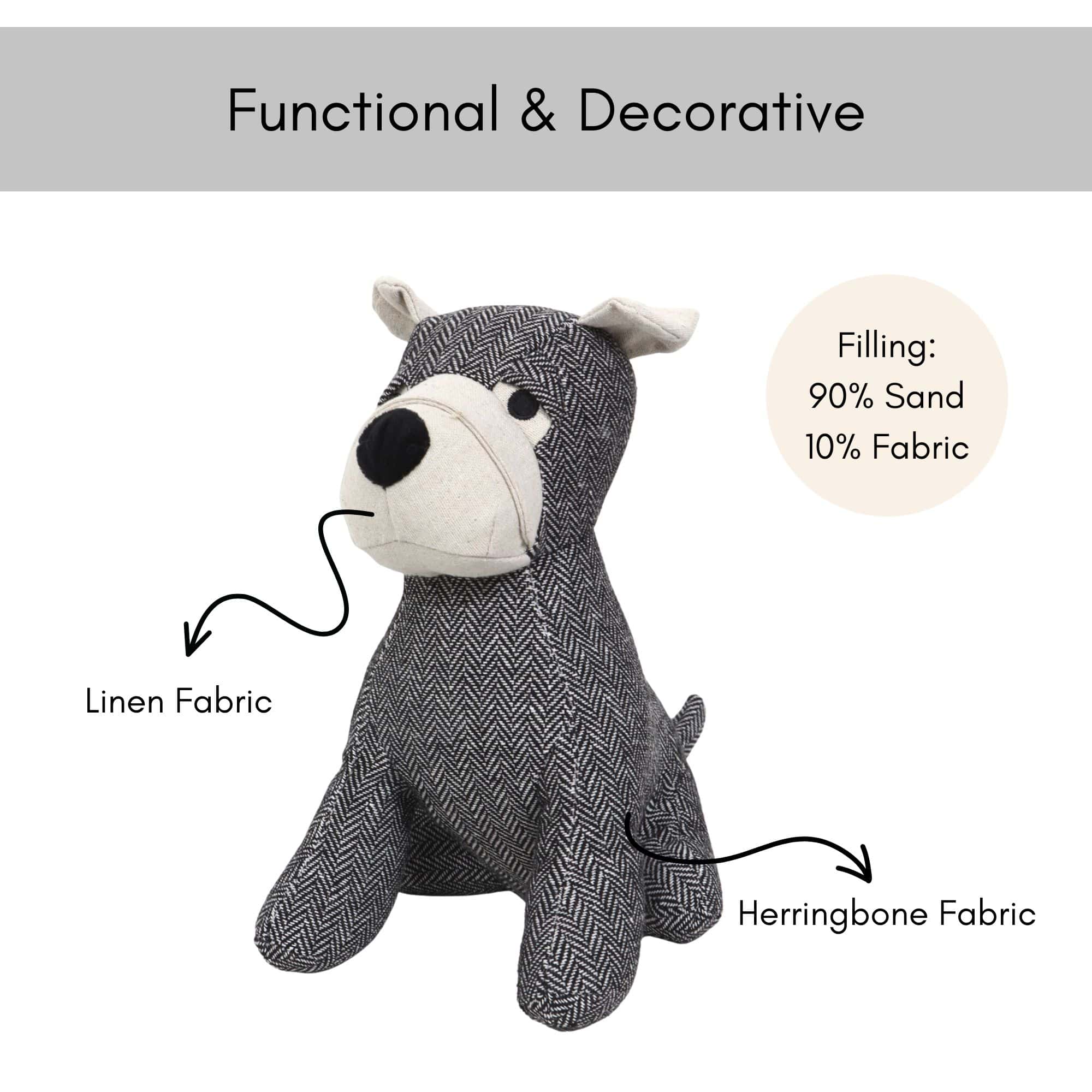 Evideco French Home Goods - Wholesale Door Stop - Dog Door Stop 2.3lb - Black/White Herringbone6