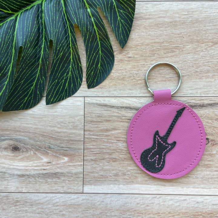 Leather Keychain with Guitar Design, Genuine Leather for wholesale by Mally Designs