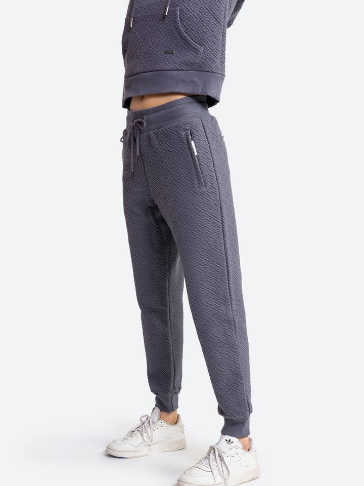 Women's Belgrano Gaucho Pattern Track Pants in Slate for wholesale by Gaucho Buenos Aires