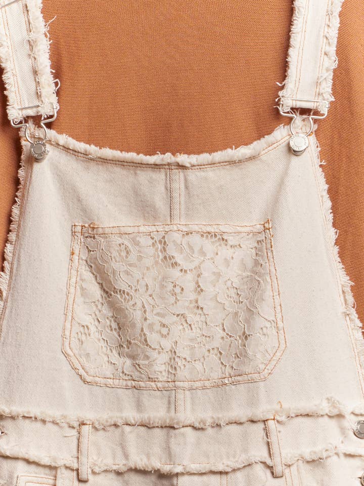 Ivory Washed Denim with Crochet Patchwork Overall for wholesale on Faire