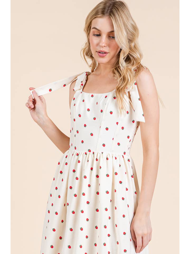 Cream Strawberry Tiered Midi Sundress, MD51507 for wholesale on Faire