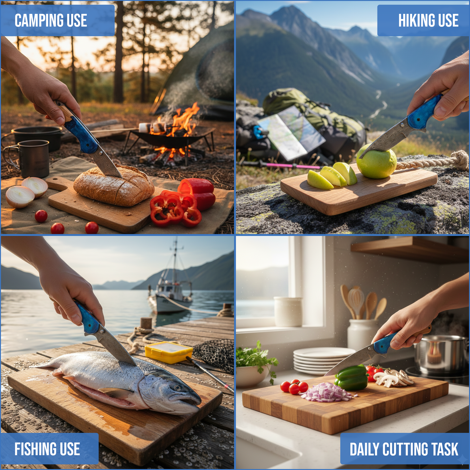 FH KNIVES - Vendita all'ingrosso Coltellino tascabile/portacoltellino - Coltello pieghevole Damascus 7,0' a tema costa marina, coltello tascabile7