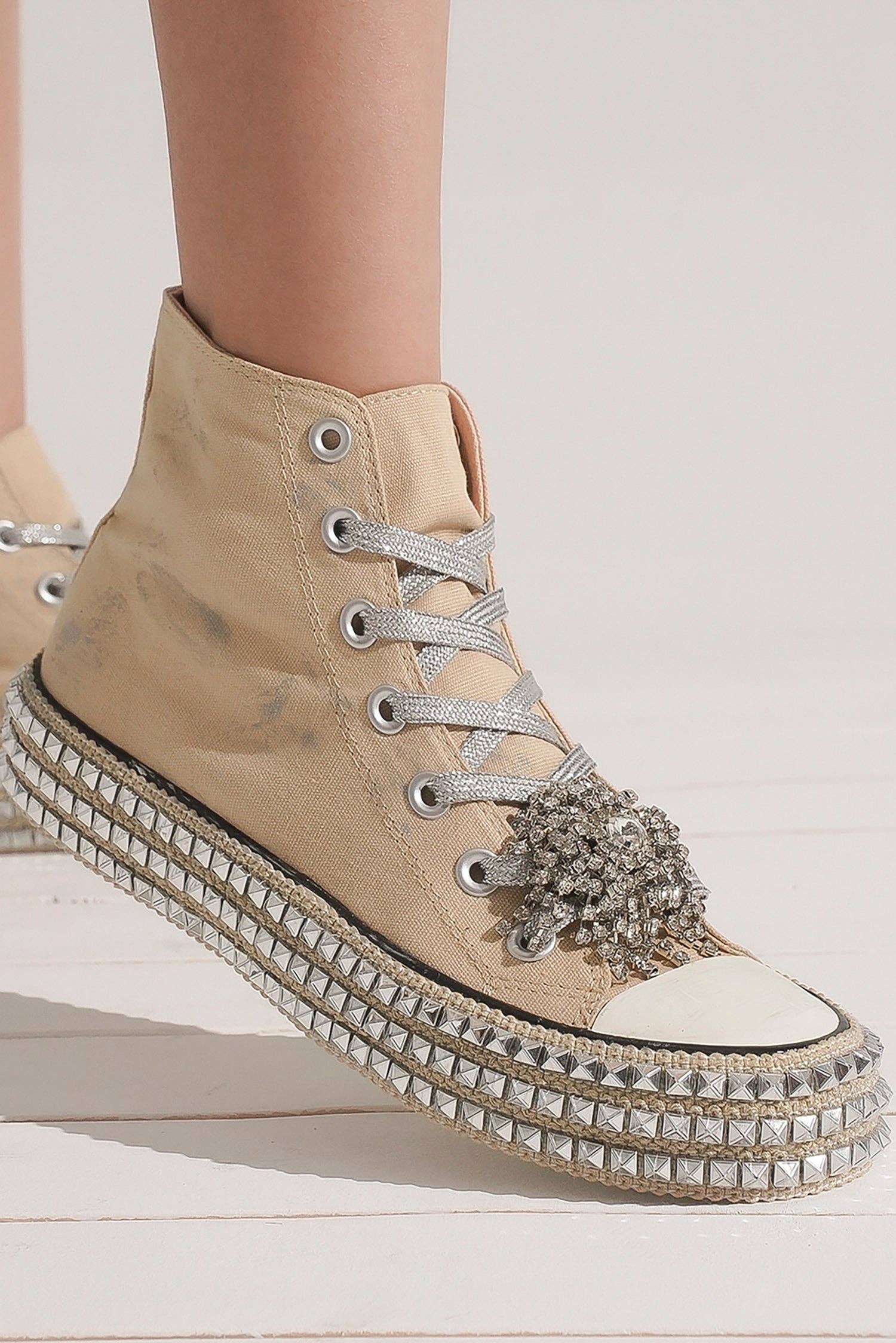 CCOCCI - Wholesale Lifestyle Sneakers - Women's - ASH-01 BEDAZZELED DECOR ROCKSTUD PLATFORM HIGH TOP SNEAKERS41