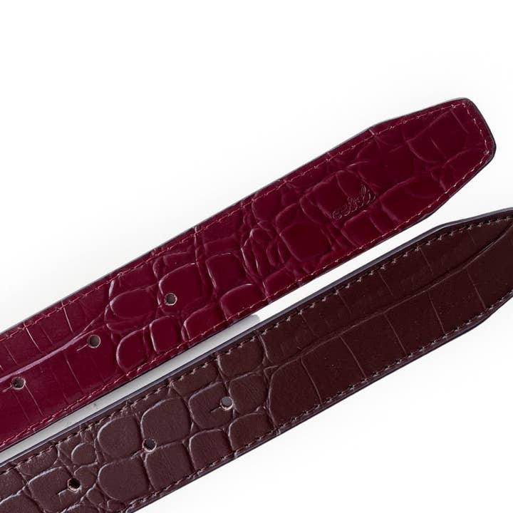 Cinto de couro em relevo Puroghbred & Sangria Croc | 3cm por atacado de Cesoli