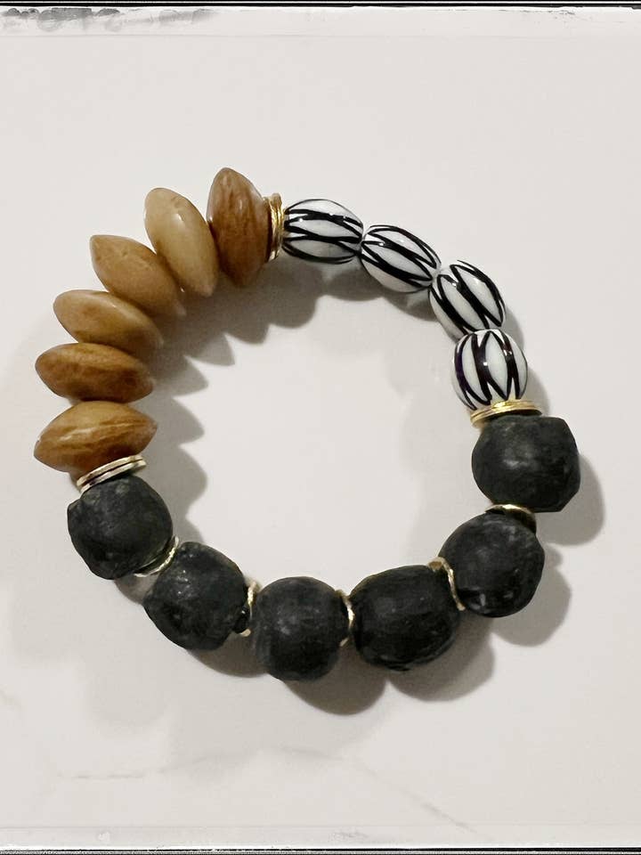 Bone, Glass Watermelon & Recycled Glass Stretch Bracelets for wholesale by GentrybyJenna