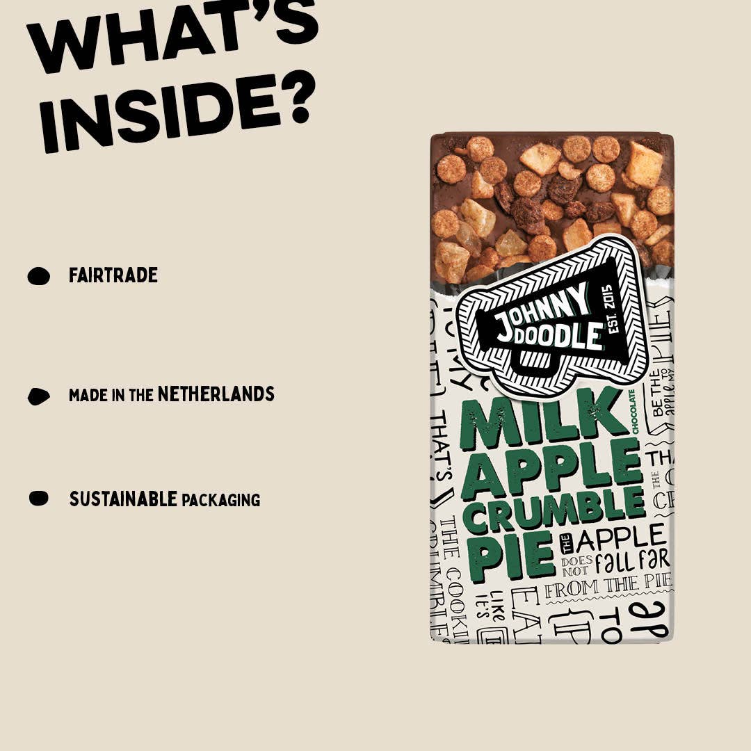 VS Food Online - Johnny Doodle - Wholesale Chocolate Bar - Milk Chocolate Apple Crumble Pie - Johnny Doodle - Fairtrade4