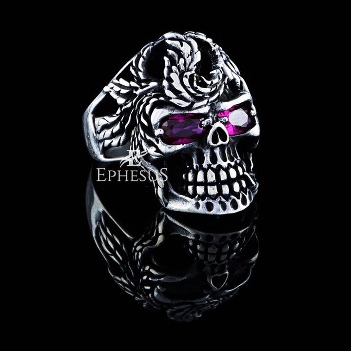 Anillo de calavera para hombre con ojos de diamante CZ para venta al por mayor de Ephesus Jewelry