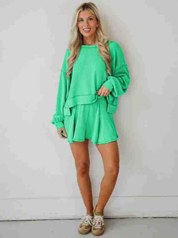 Marayn - Wholesale Top & Skirt Set - Women's - Autumn Ribbed Set Lantern Sleeve Top  Pleated Skirt26