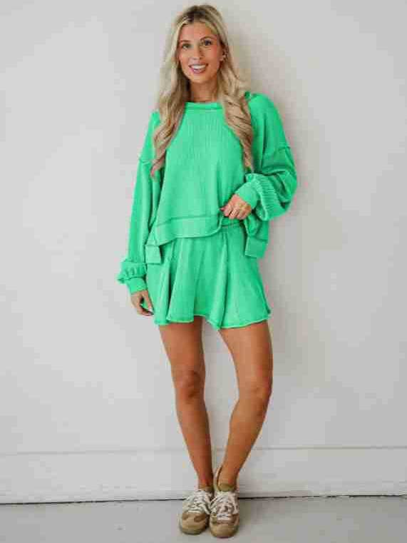 Marayn - Wholesale Top & Skirt Set - Women's - Autumn Ribbed Set Lantern Sleeve Top Pleated Skirt26