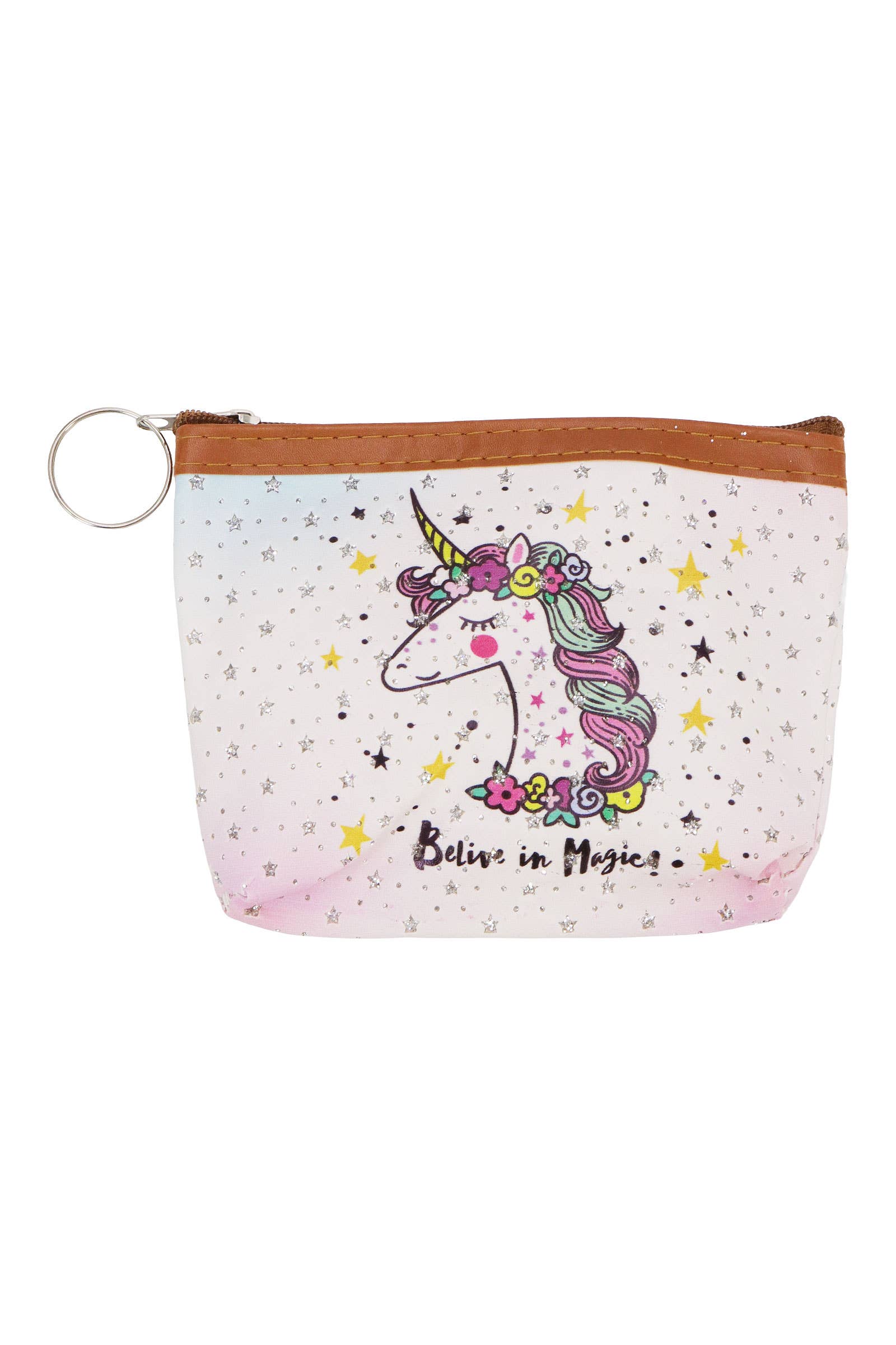 ASSORTED Unicorn Glitter Vegan Leather Trim Coin Purse for wholesale on Faire2