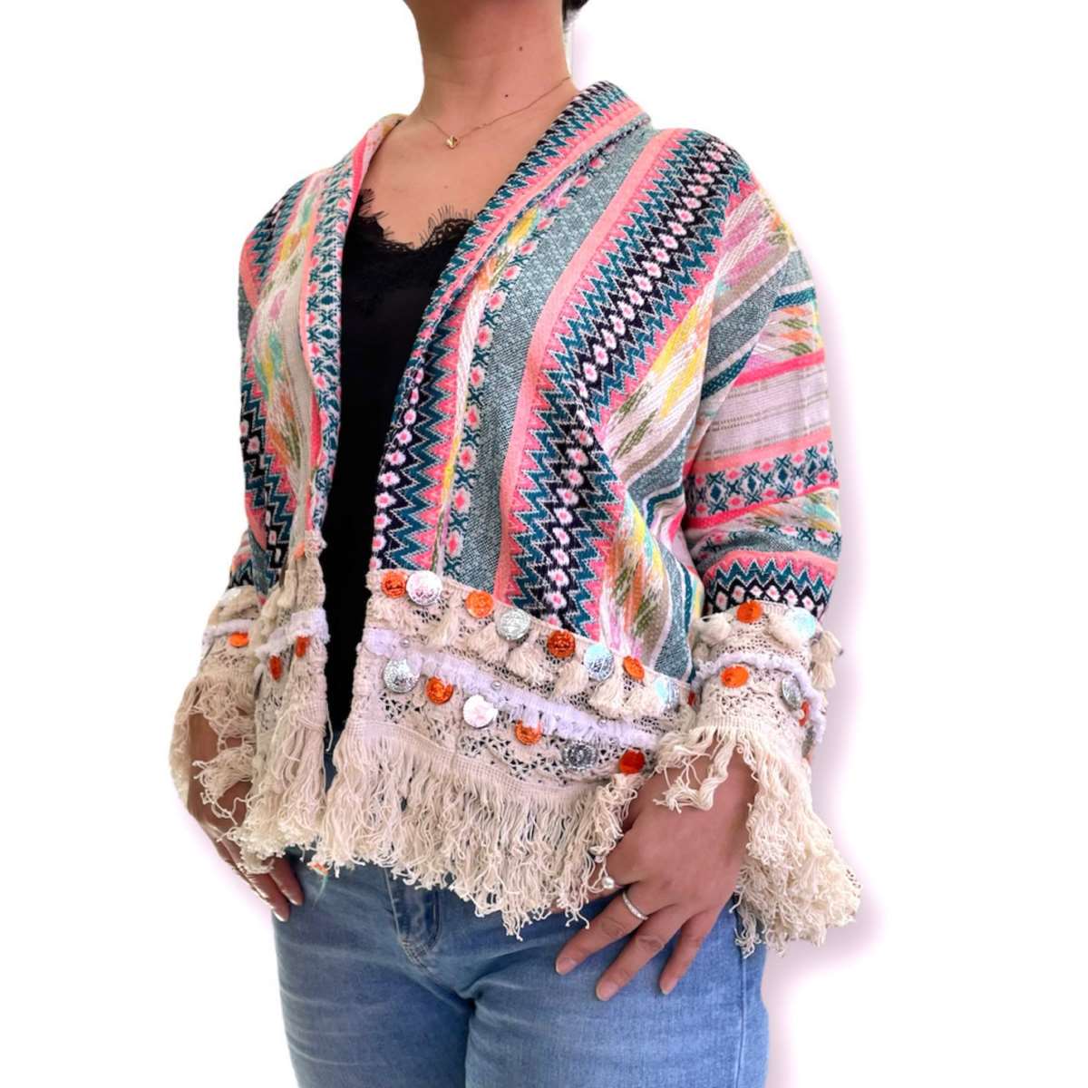 Flerfarvet sortiment Boho Chic bomuldsjakke til kvinder - afslappet stil for engroshandel på Faire3