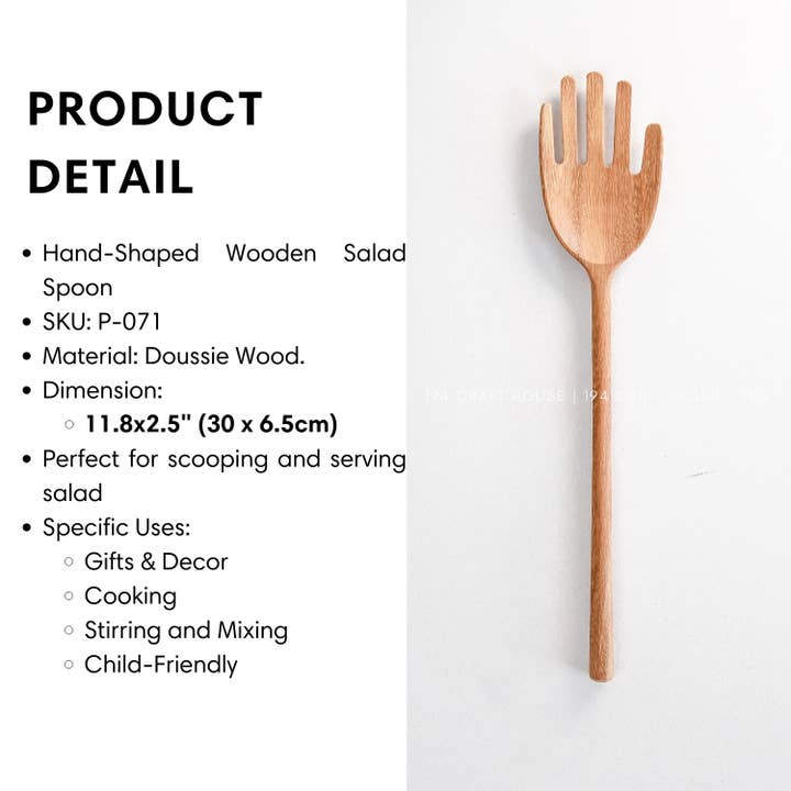 194 Craft House - Venta al por mayor Cuchara de cocina - Cubiertos de madera para ensalada en forma de mano - set de cuchara y tenedor de 30 cm1