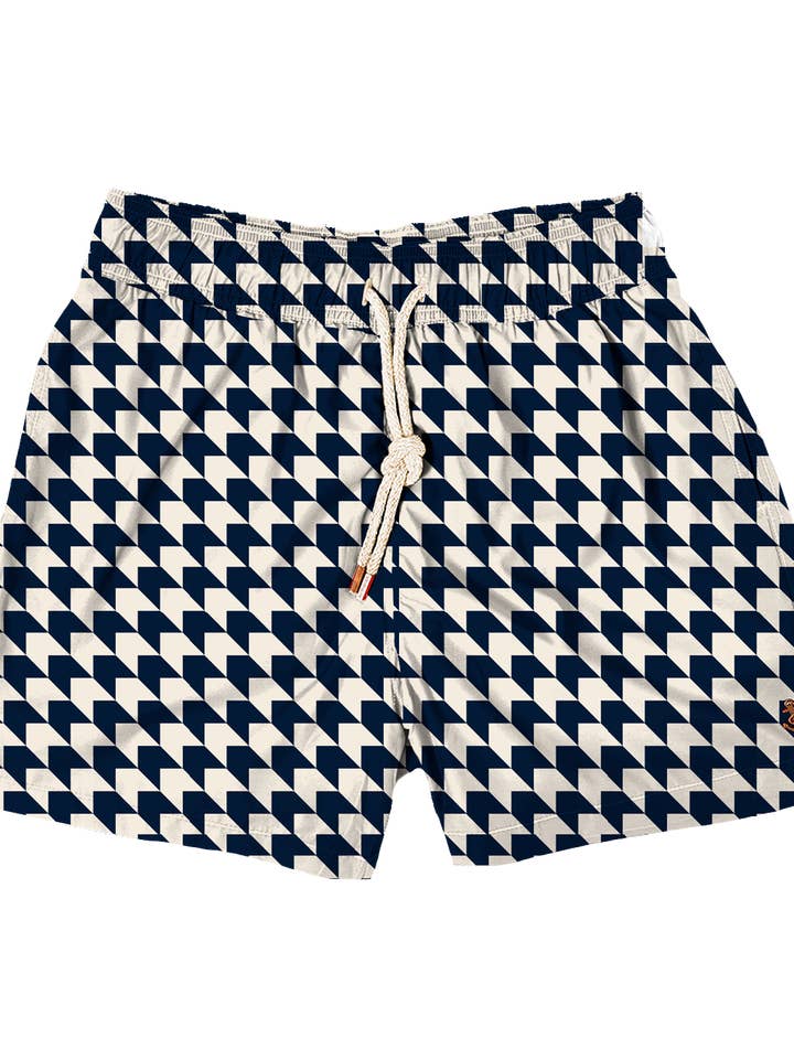 Modern Houndstooth Navy Swim Short for wholesale by Retromarine