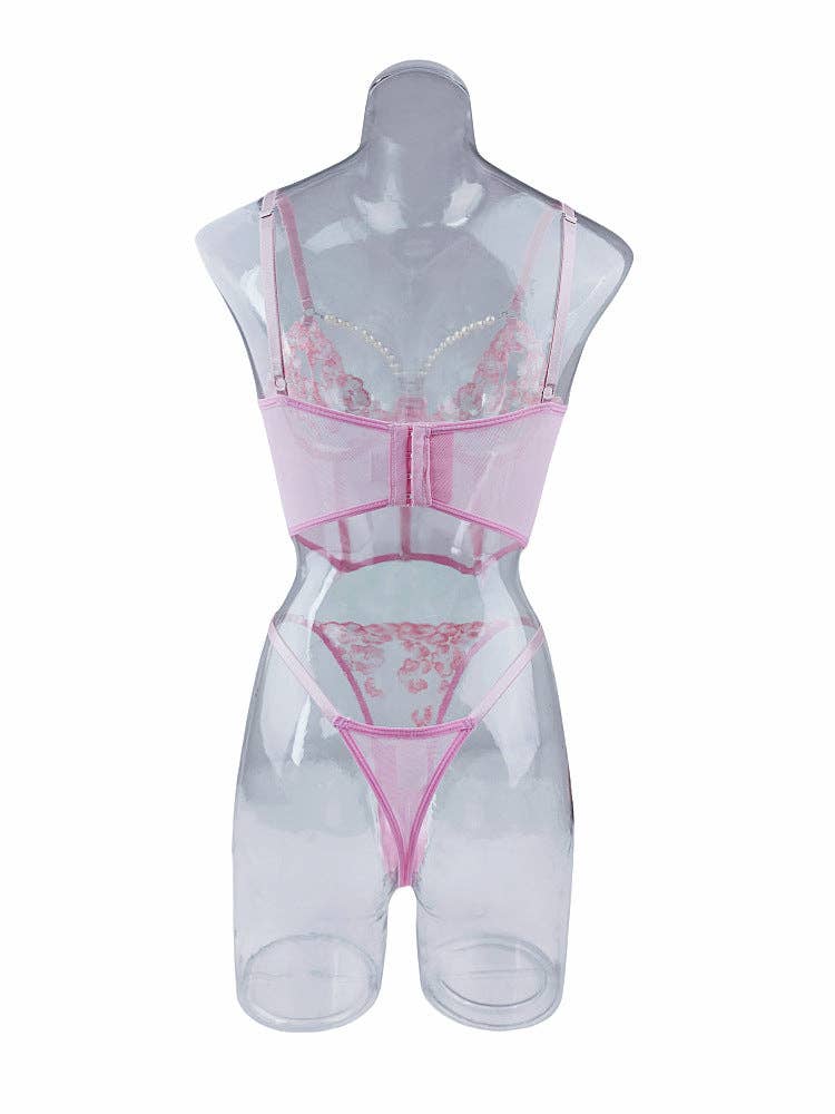 Pink Ladies Floral Embroidery lingerie Corset Set SKLG4162 for wholesale on Faire7