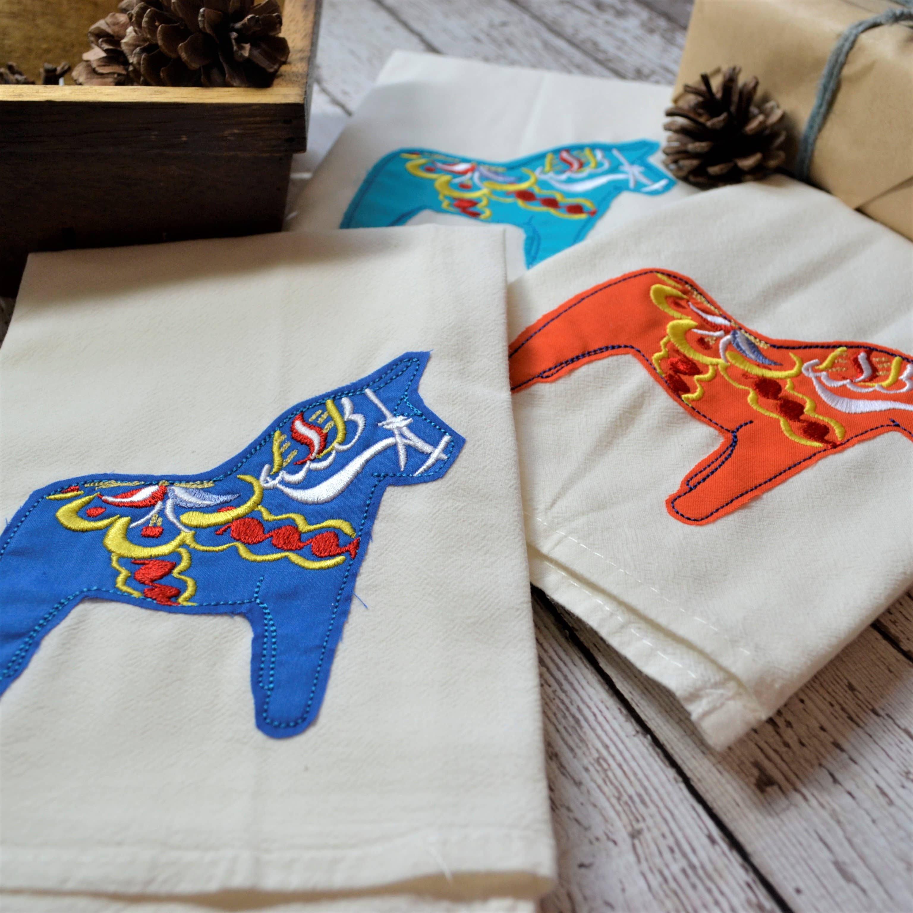 SewMuchMoreStore - Wholesale Tea Towel - Dala Horse Tea Towel, Embroidered Floursack Towel8
