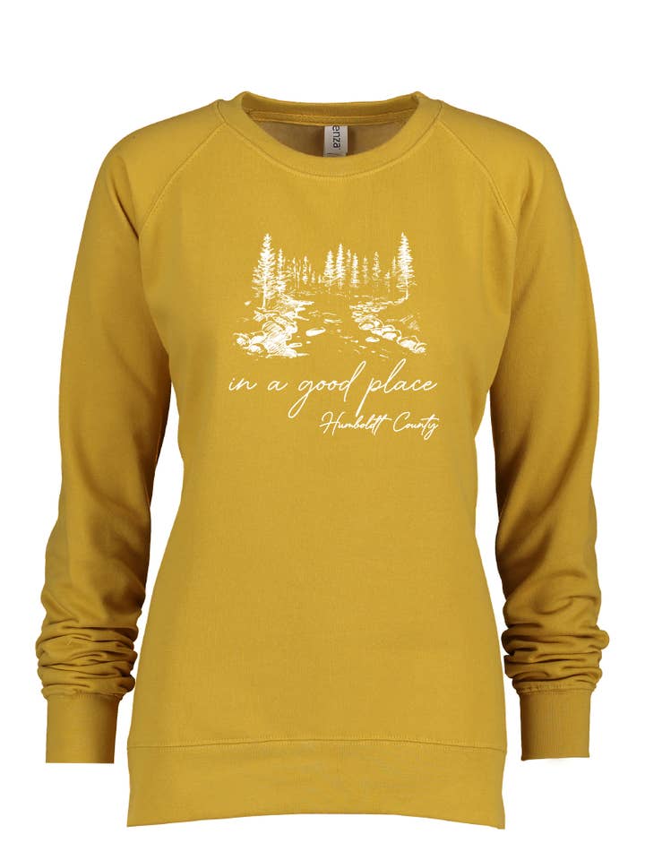 MT Brand Apparel - Wholesale Graphic Sweatshirt - Women's - In A Good Place 'Woodsy' Customizable Hi/Low Crew Pullover