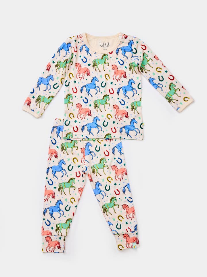 Long Sleeve Pajama Set - Horses for wholesale by Clover Baby & Kids