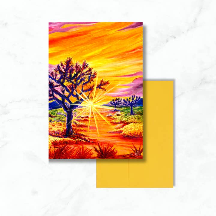 Golden Sunrise in Joshua Tree Greeting Card for wholesale by Wilkie Studios