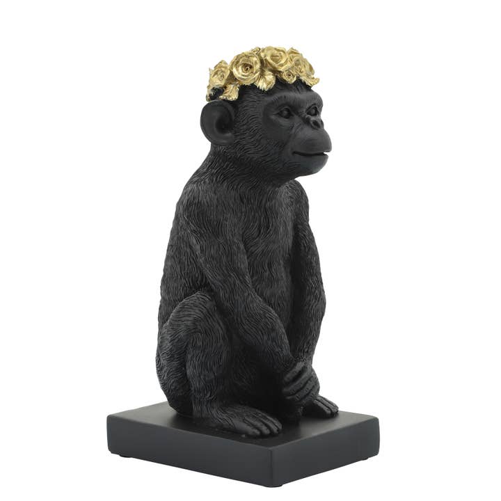 Sagebrook Home - Wholesale Decorative Figurine - Decorative Figurine - Black Resin Monkey Flower Crown, 8 in.4