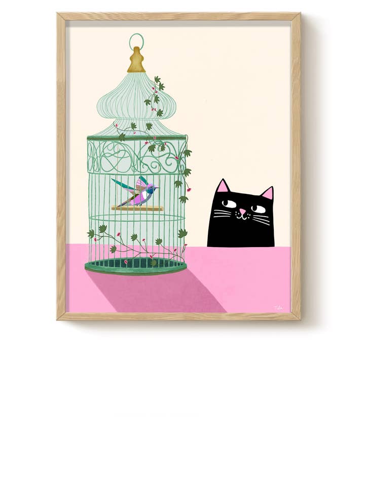 Katt & Kolibri Tryck - Present, Konst, Heminredning - Olika Storlekar för wholesale av The Paper Tail
