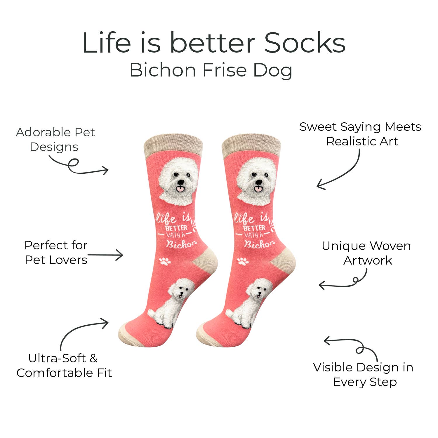 E&S Pets - Wholesale Socks - Unisex - Bichon Frise Dog Socks - Fun Novelty Crew Socks - Unisex2