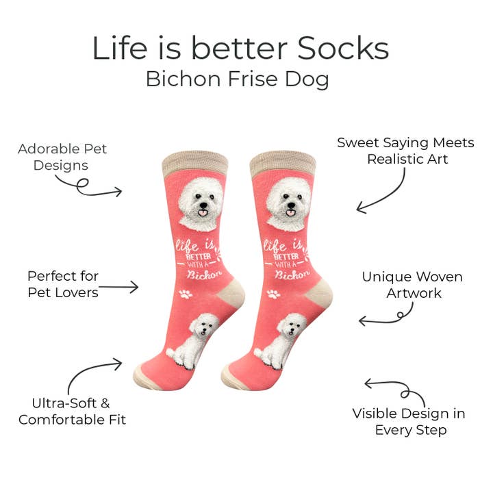 E&S Pets - Wholesale Socks - Unisex - Bichon Frise Dog Socks - Fun Novelty Crew Socks - Unisex2