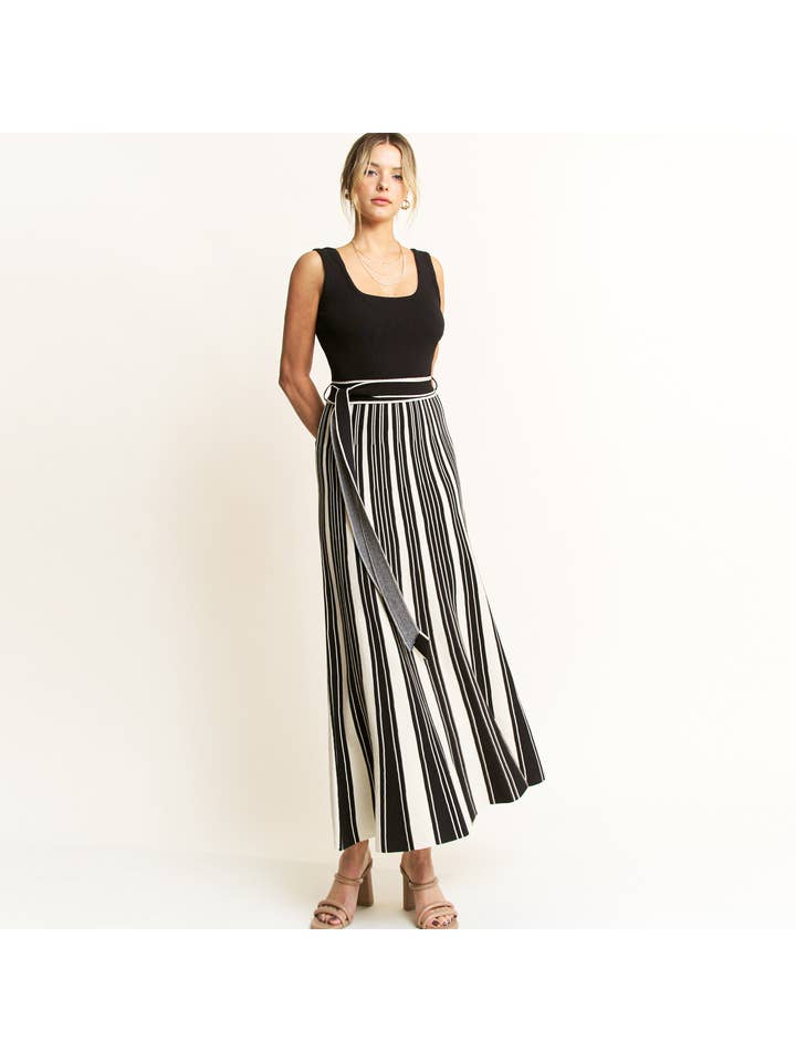 Hersy - Wholesale Dress - Women's - HQD0100 - STRIPED RIB KNIT TANK MAXI DRESS W/BELTED