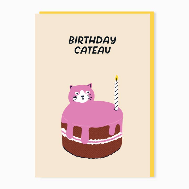 Funny and cheeky cat card - birthday cake for wholesale by Stoats & Weasels