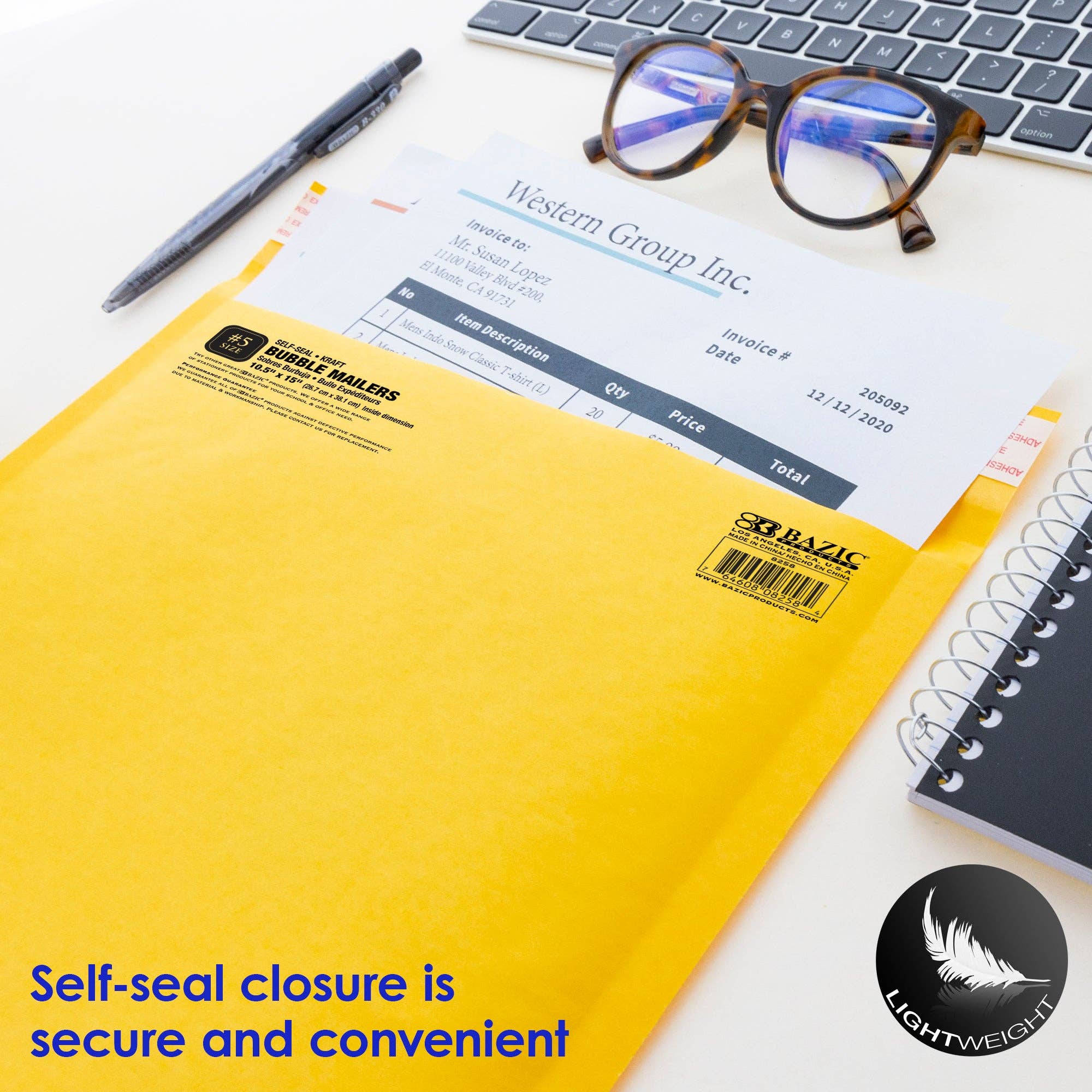 Luna Office Supply -  Everyday Essential - Vente Enveloppe - Enveloppes à bulles autoadhésives (#5) 10,5 x 15 pouces2