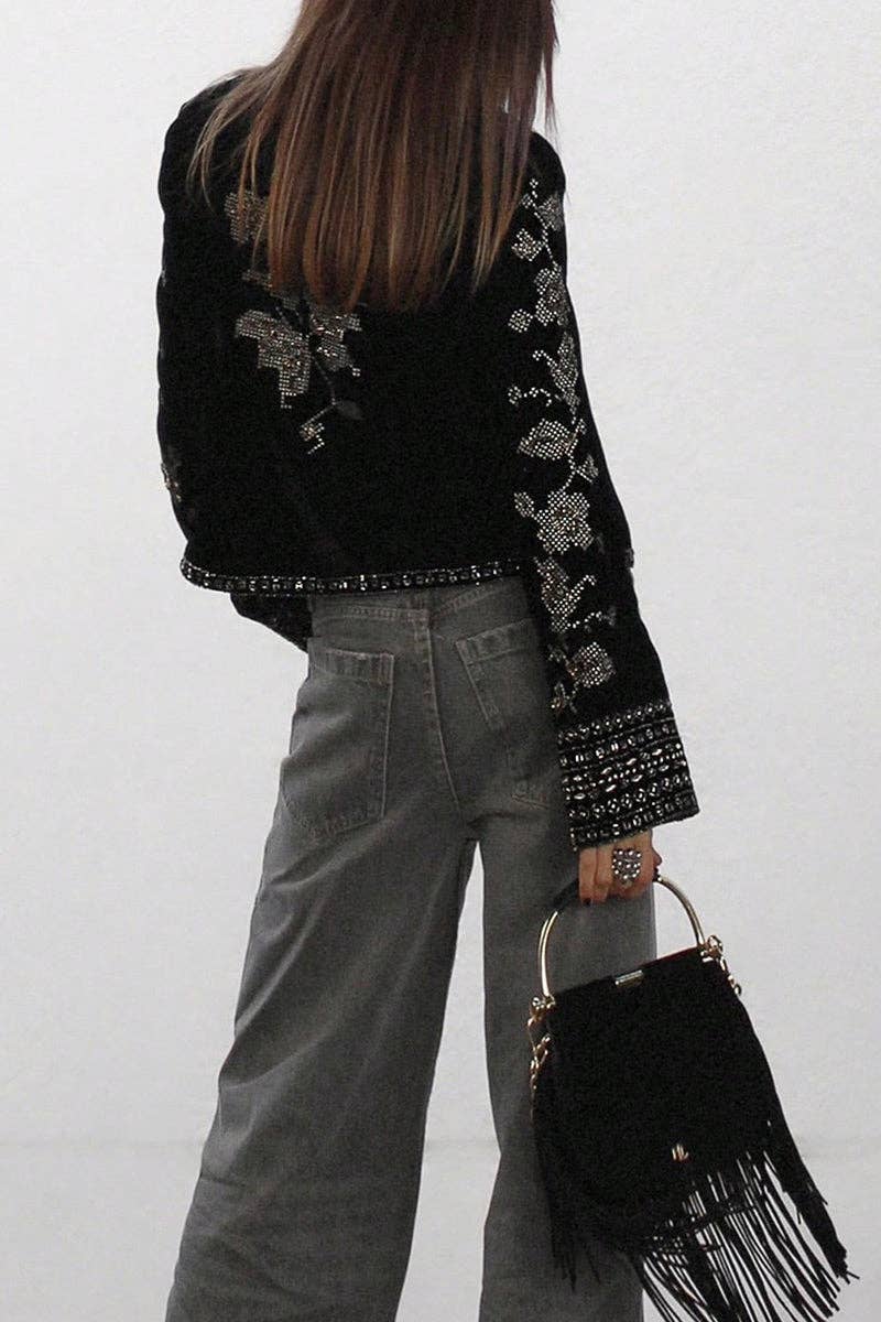 BLACK Patterned Open-Front Shacket for wholesale on Faire1