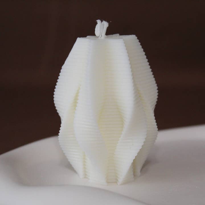 Striped Candle, Ribbed Pillar Candle, Aesthetic Candle for wholesale by Aguas Claras Organics