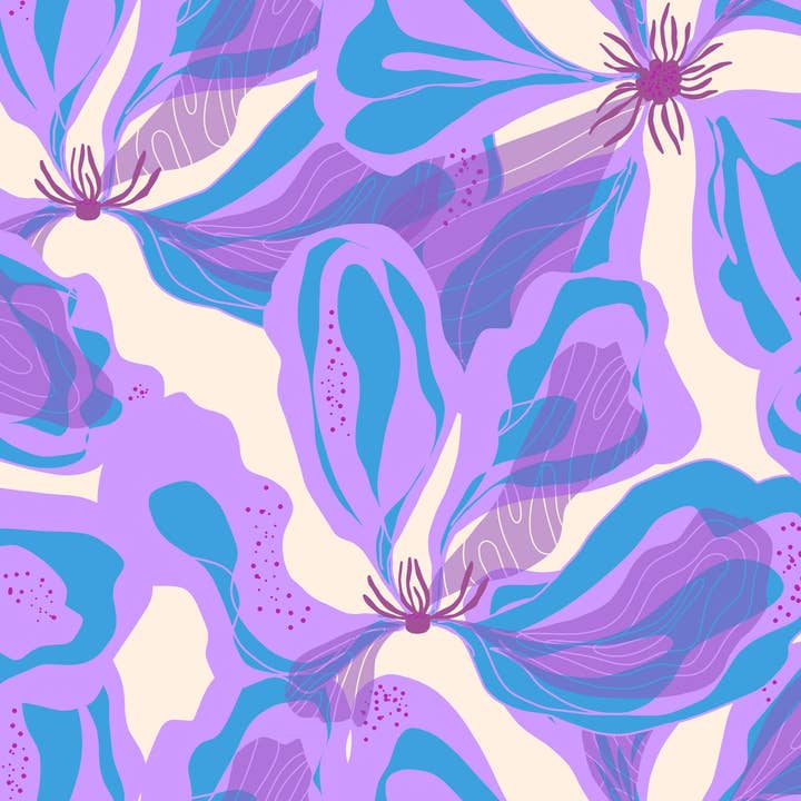 Abstract Purple Flowers Wallpaper, Seamless Pattern Mural, Oversized Custom Size Wall Art, Non-Woven, Non-Adhesive, Modern Wall Paper, Removable for wholesale by Walloro Luxury Embossed Wallpaper