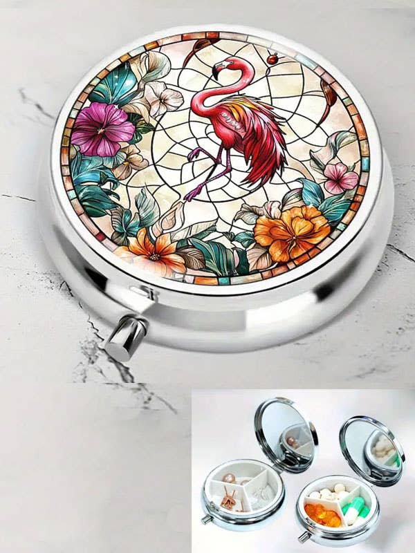 ( L638 ) TRAGBARE PILLENDOSE - 3 FÄCHER - FLAMINGO für den Großhandel von Jewelry Max