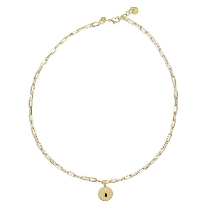 Camilla Limón - Wholesale Pendant/Charm Necklace - Initial Engraved Disk Necklace on Thick Paperclip Chain54
