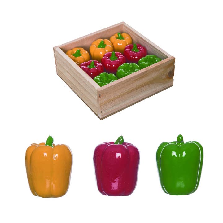 Transpac - Wholesale Decorative Tabletop Object - CLOSEOUT Resin 4" Bell Pepper Figs In Display Set 9