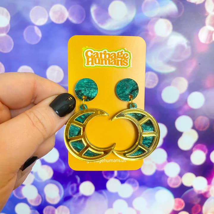 Crescent Moon Mirror Gold and Green for wholesale by Garbage Humans