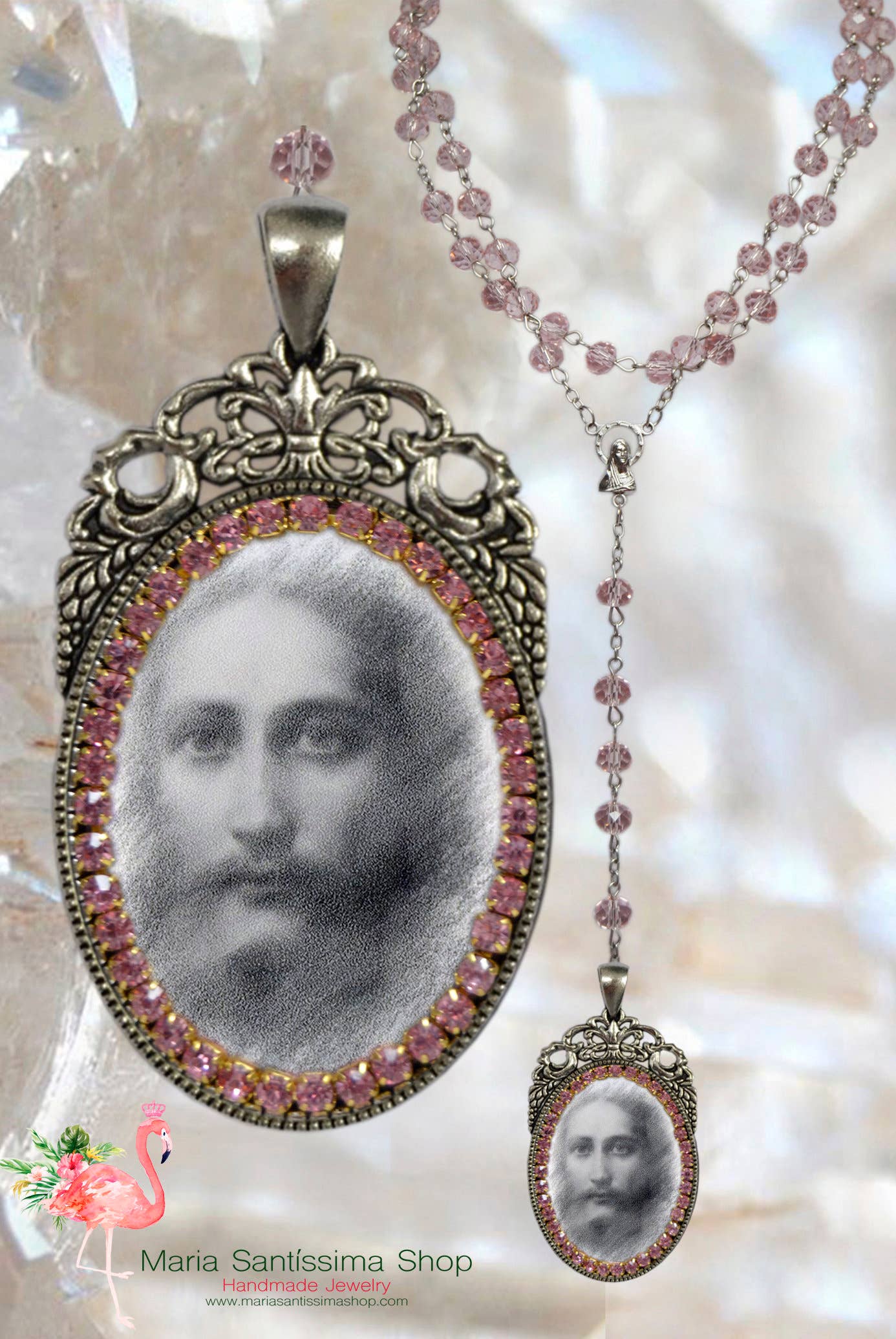 MariaSantissimaShop – Engroshandel Halskæde med vedhæng – Jesus Kristus håndlavet rosenkrans med religiøs kristen medaljon vedhæng1