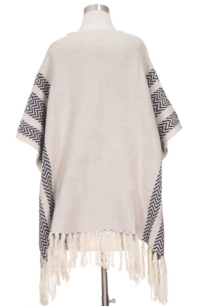 Hana – wholesale Poncho – Women's – Side Stripe Poncho with Fringe3