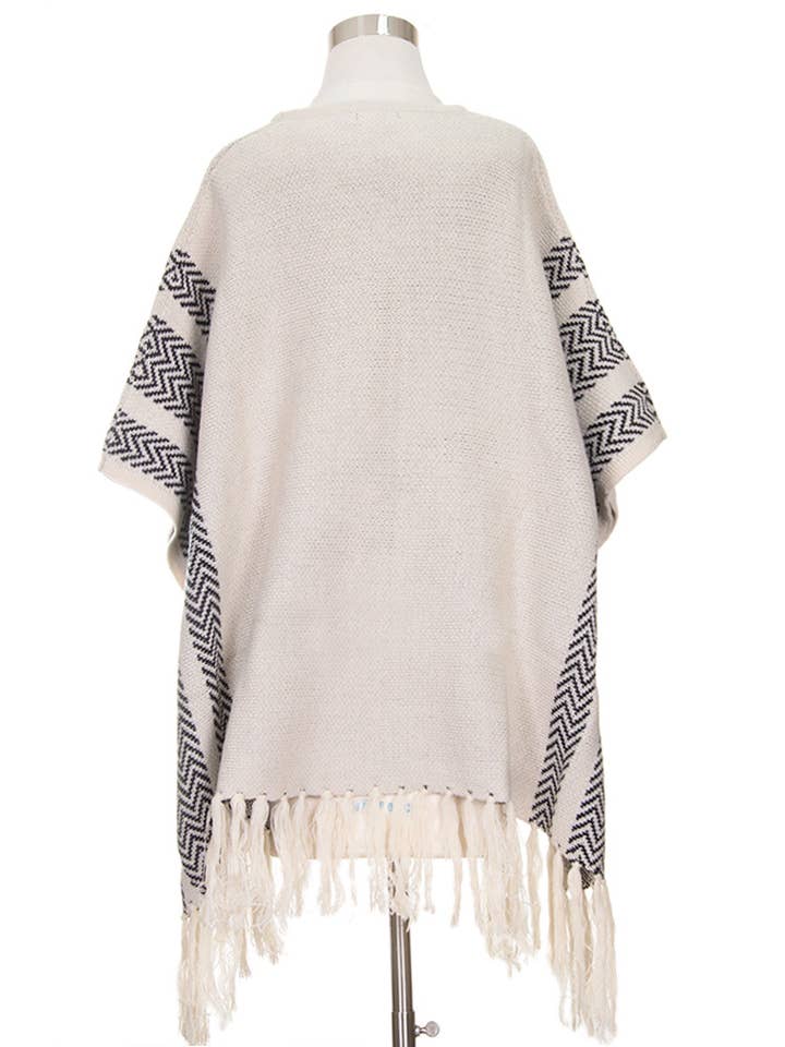 Hana – wholesale Poncho – Women's – Side Stripe Poncho with Fringe3