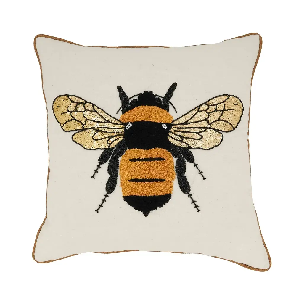 Fennco Styles - Wholesale Throw/Decorative Pillow - Embroidered Bumble Bee Cotton 18" Throw Pillow1