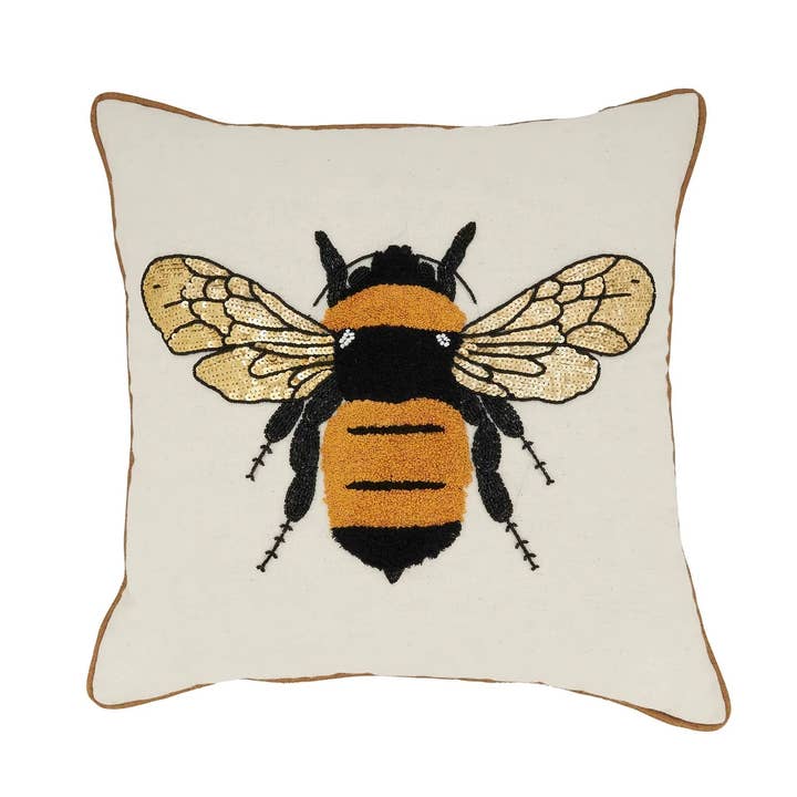 Fennco Styles - Wholesale Throw/Decorative Pillow - Embroidered Bumble Bee Cotton 18" Throw Pillow1