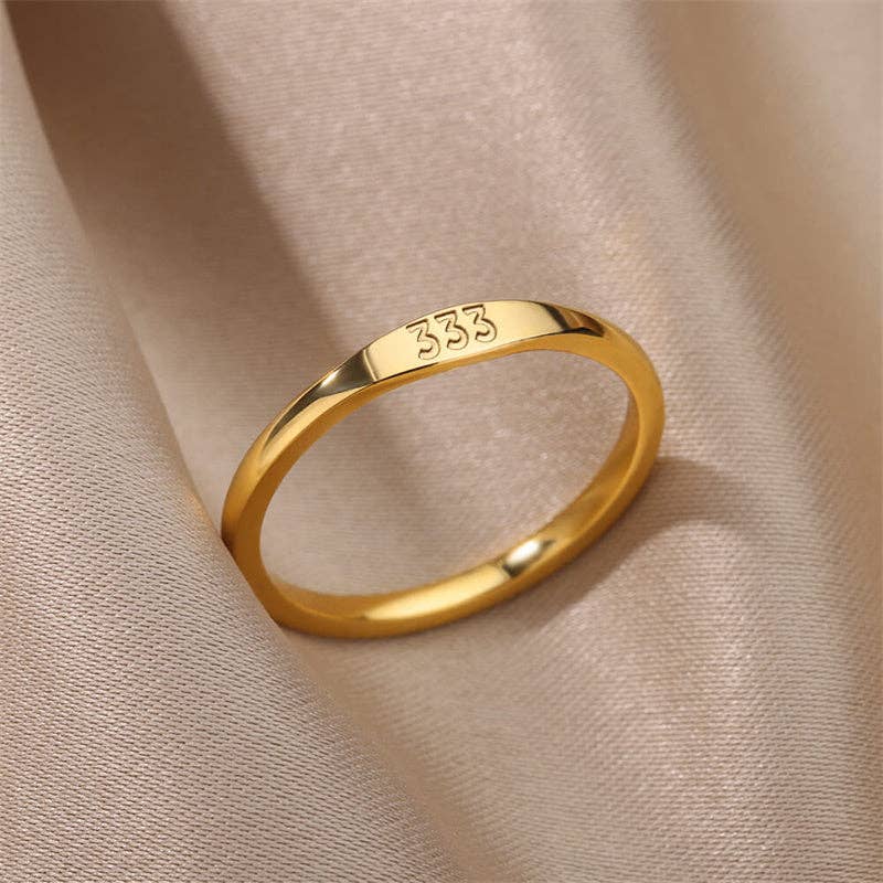 Perimade & Co. LLC - Wholesale Band/Stacked Ring - Gold Lucky Number Stacking Band Ring in Stainless Steel2
