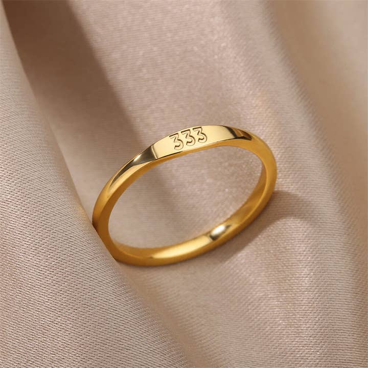 Perimade & Co. LLC - Wholesale Band/Stacked Ring - Gold Lucky Number Stacking Band Ring in Stainless Steel2