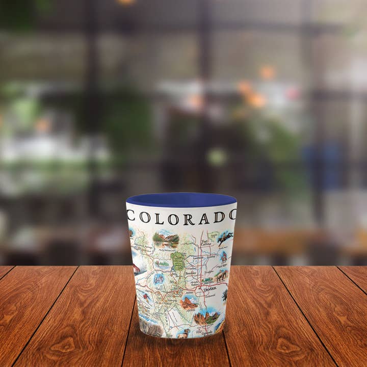 XPLORER MAPS - Wholesale Shot glass - Colorado State Map Ceramic Shot Glass - 1.5 oz - Blue3
