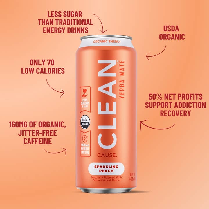 CLEAN Cause - Wholesale Iced Tea - Organic Peach Sparkling Yerba Mate Energy Tea – 12-pack Cans4