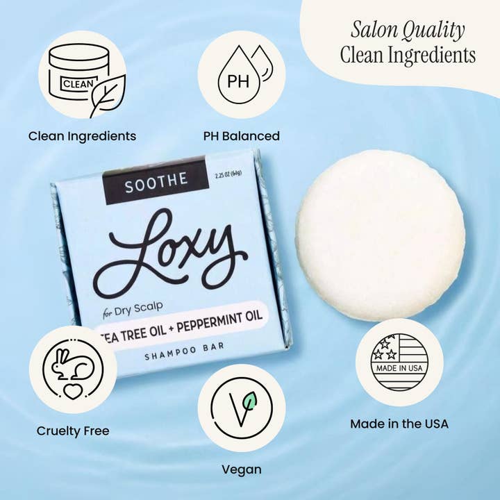 Loxy – Großhandel Shampoo-Puck/festes Shampoo – SOOTHE: Shampoo-Bar für trockene Kopfhaut mit Teebaumöl & Pfefferminzöl3