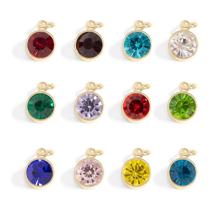 WJW - Wholesale Individual Charm/Pendant - 18K Gold PVD Round Birthstone Charm (8mm)